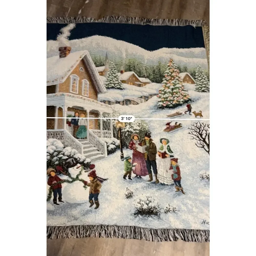 Nick Boehme Village Carolers Taphestry Blanket Throw 50x60  Made in USA